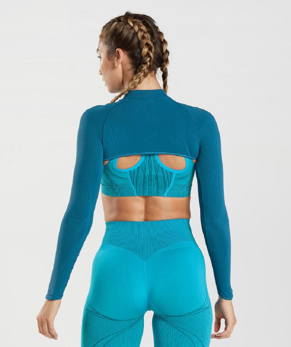 Corp Tops Gymshark Apex Seamless Shrug Mujer Azules Gris Oscuro Azules | CO 2429MQZ